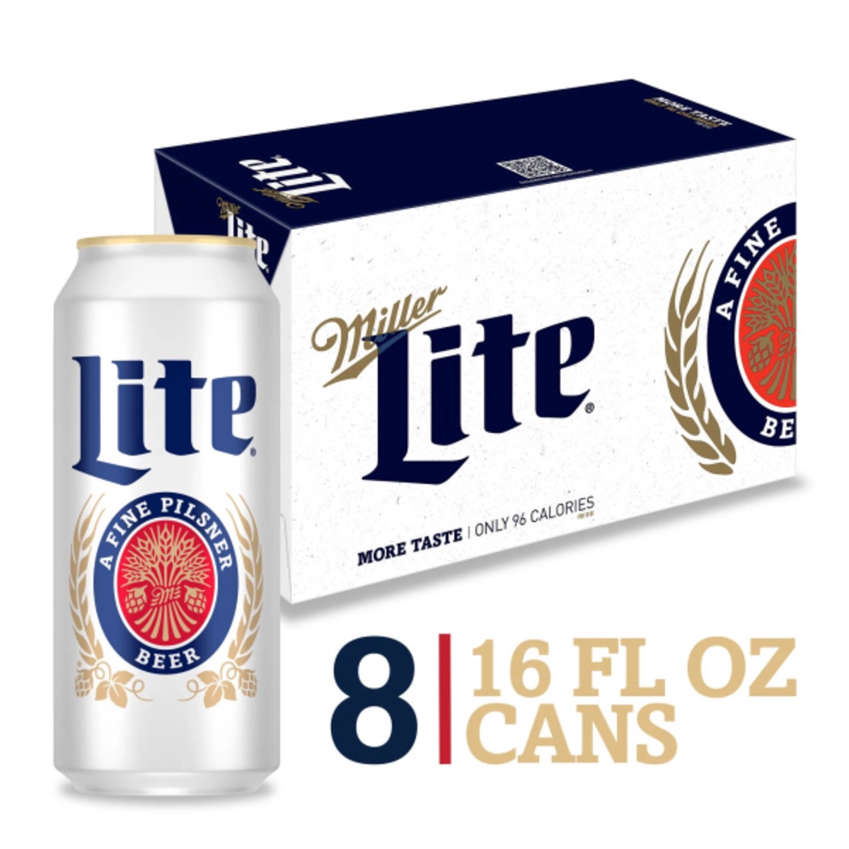 slide 1 of 5, Miller Lite American Light Lager Beer, 4.2% ABV, 8-pack, 16-oz beer cans, 8 oz