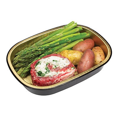 slide 1 of 1, H-E-B Meal Simple Cream Cheese filled Flank with Asparagus & Potatoes, per lb