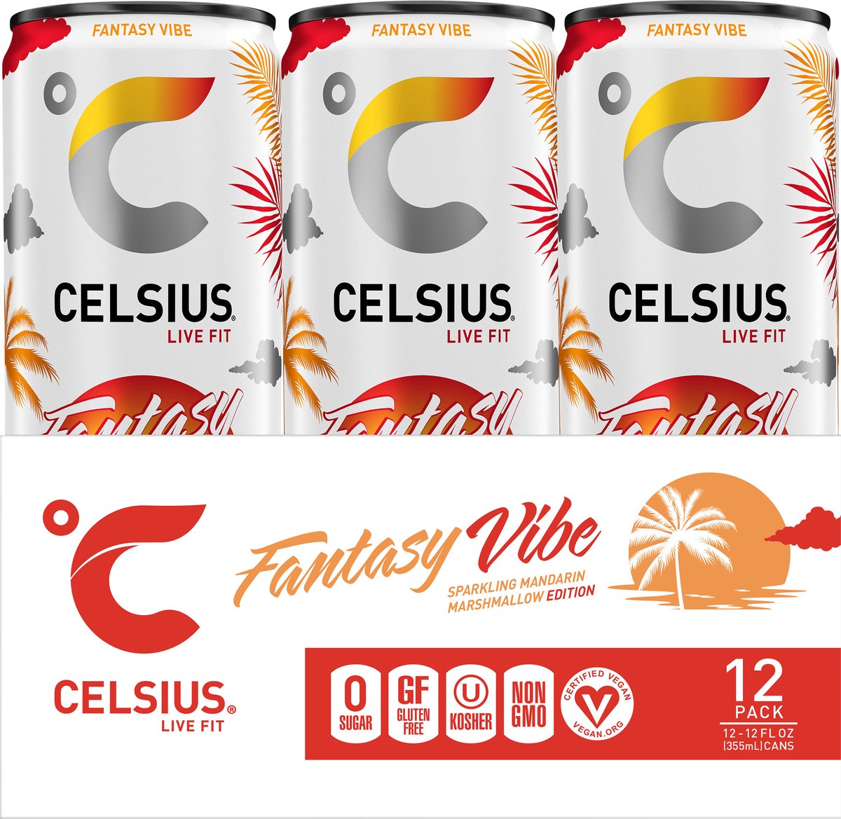 slide 5 of 5, CELSIUS Sparkling Fantasy Vibe, Functional Essential Energy Drink (Pack of 12) - 12 ct, 12 ct
