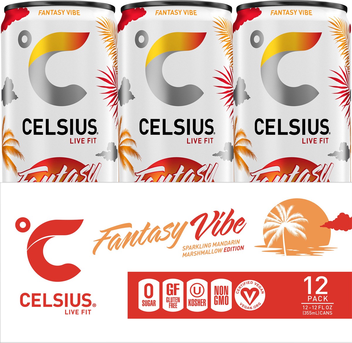 slide 2 of 5, CELSIUS Sparkling Fantasy Vibe, Functional Essential Energy Drink (Pack of 12) - 12 ct, 12 ct