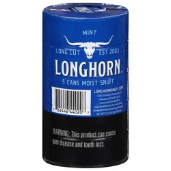 Longhorn Long Cut Mint Moist Snuff 5 - 1.2 oz Cans