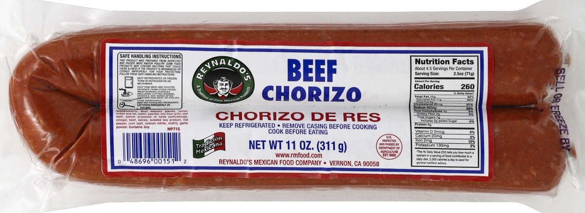 slide 1 of 4, Reynaldo's Beef Chorizo 11 oz, 11 oz