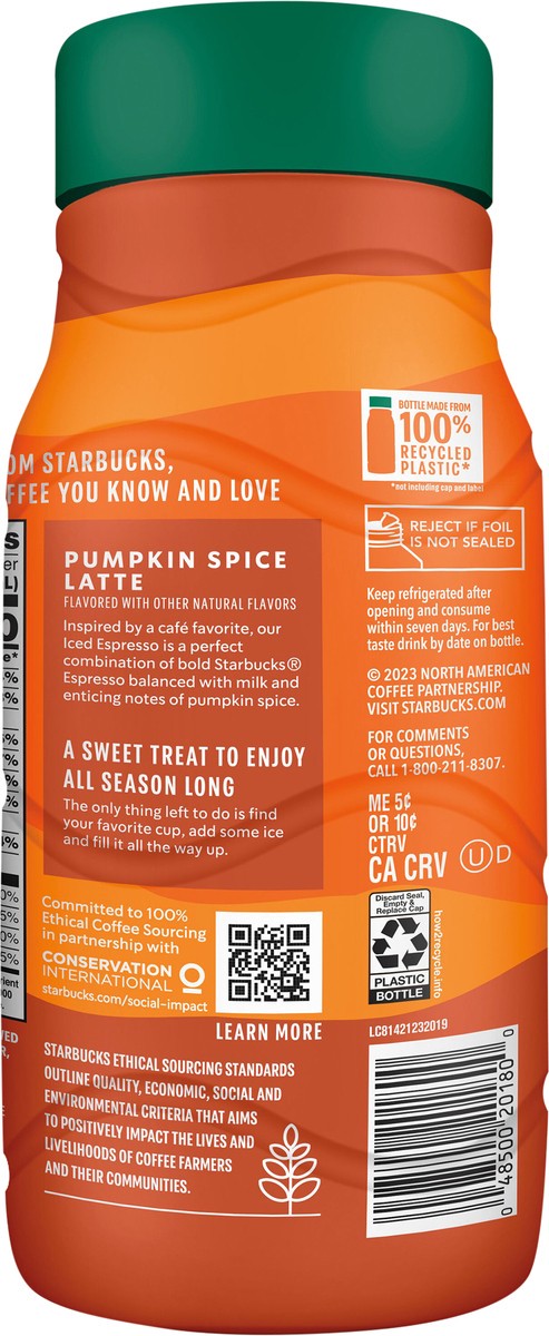 slide 4 of 8, Starbucks Pumpkin Spice Latte Chilled Espresso Beverage, 40 fl oz