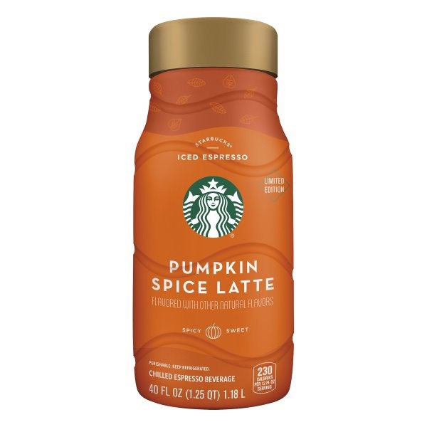 slide 1 of 8, Starbucks Pumpkin Spice Latte Chilled Espresso Beverage, 40 fl oz