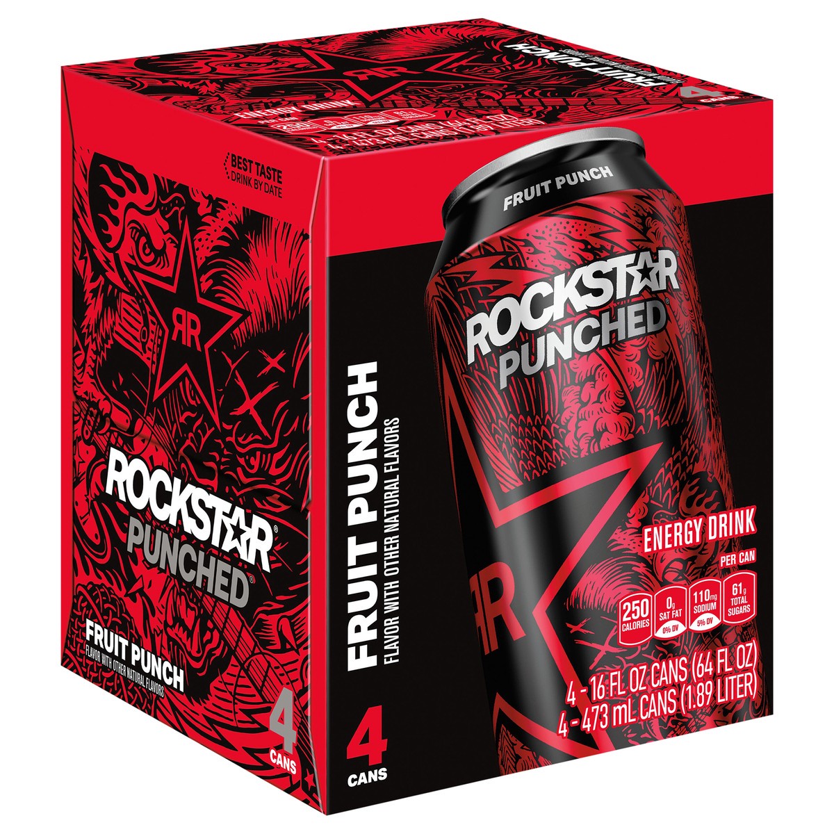 slide 2 of 6, Rockstar Punched, 4 ct; 16 fl oz