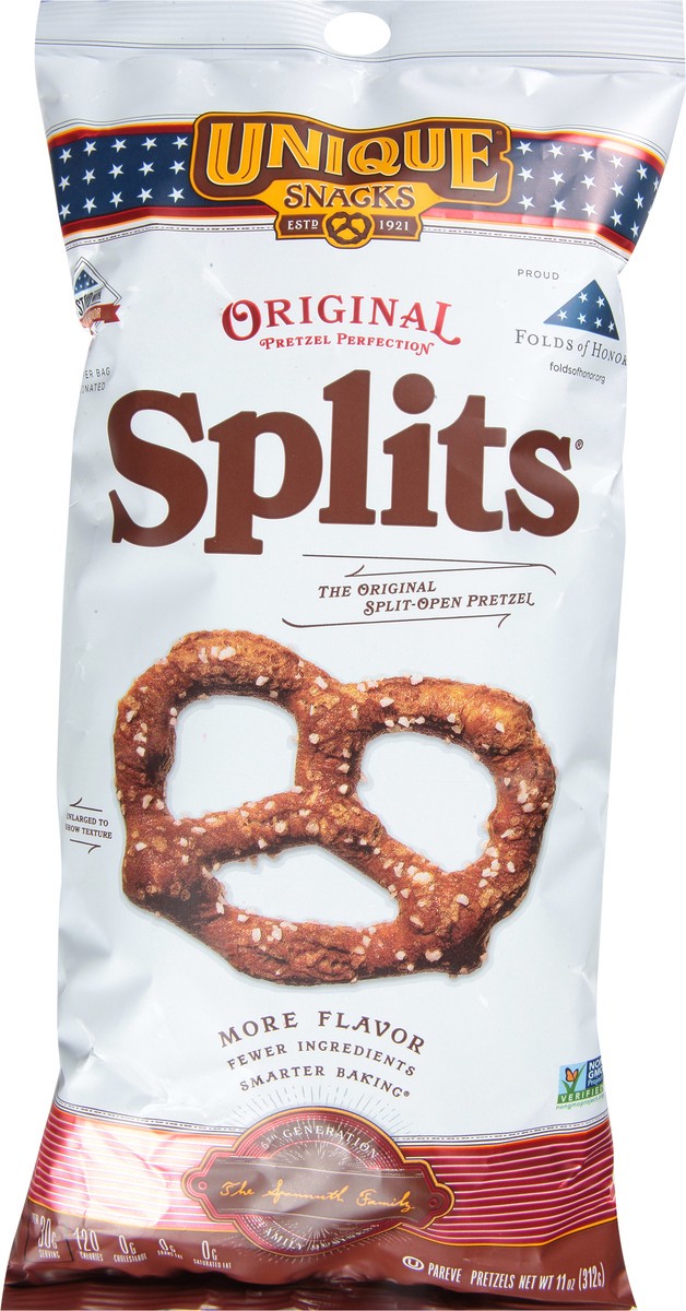 slide 9 of 14, Unique Industries Unique Original "Splits" Pretzel, 11 oz