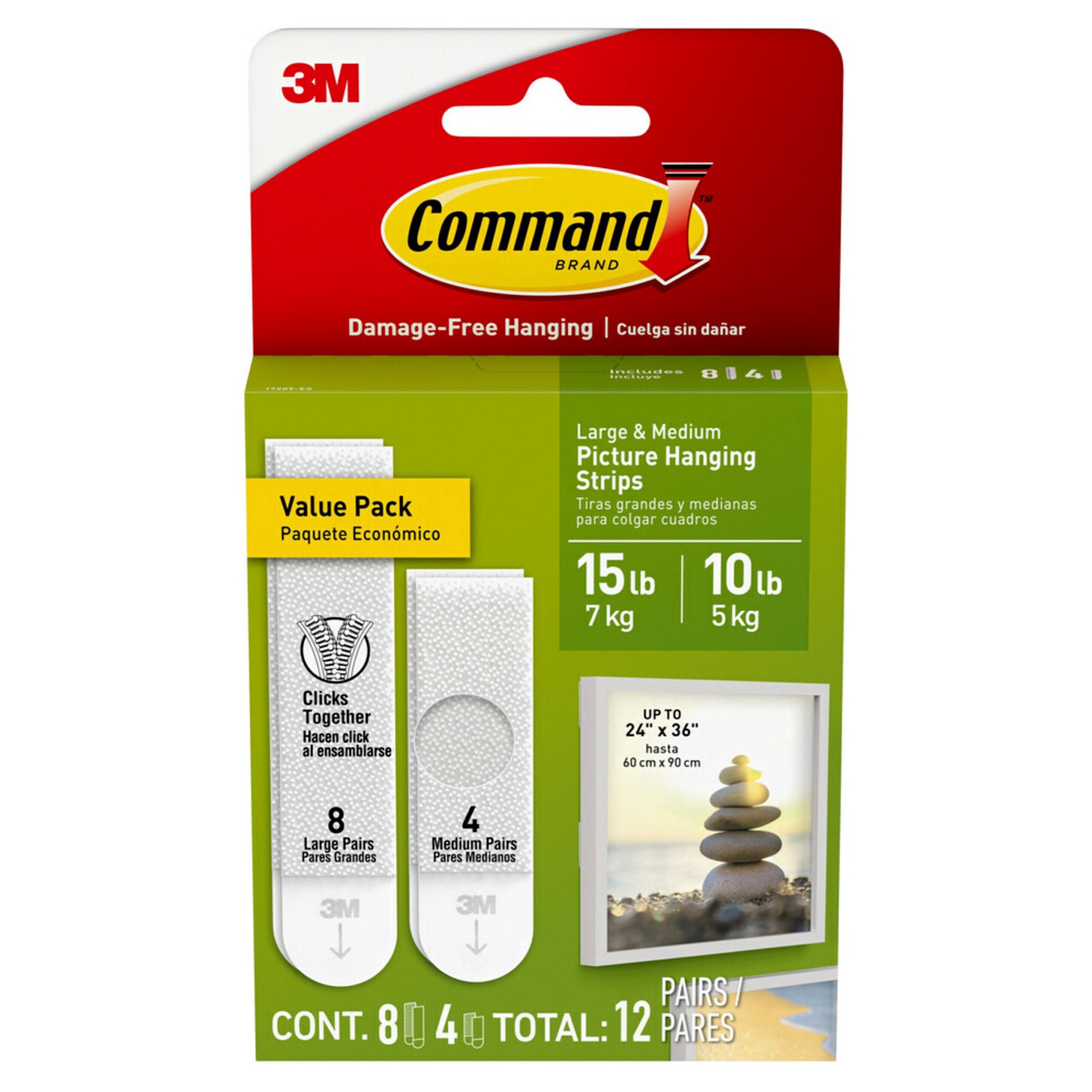 slide 1 of 17, Command 3M Command Picture And Frame Damage-Free Hanging Strips Value Pack, 12 ct