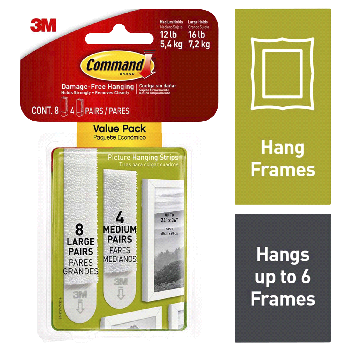 slide 1 of 4, 3M Command Picture And Frame Damage-Free Hanging Strips Value Pack, 12 ct