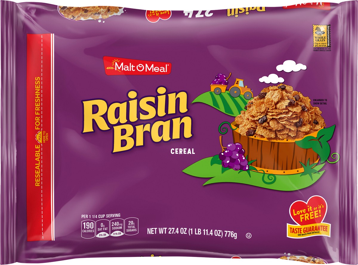 slide 4 of 7, Malt-O-Meal Raisin Bran Cereal, Family Size Breakfast Cereal, 27.4 OZ Bag, 27.40 oz