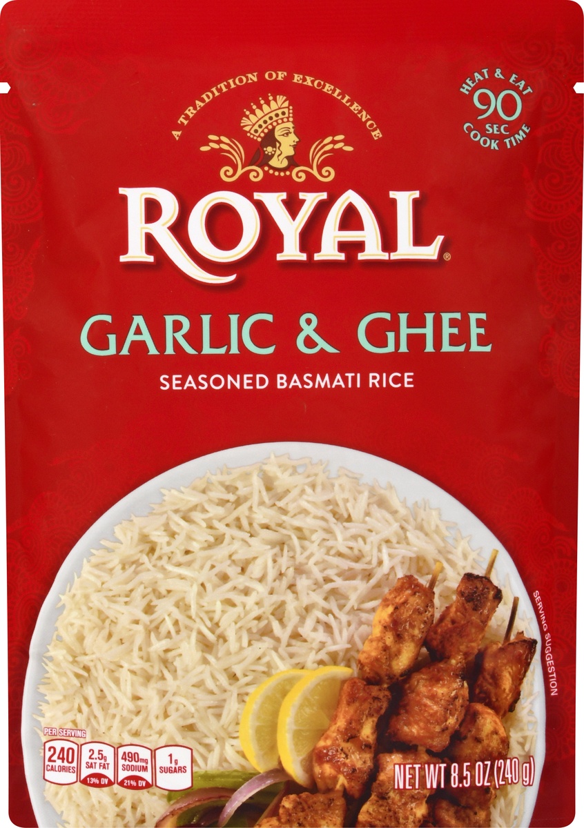 slide 9 of 10, Royal Ghee & Garlic Seasoned Basmati Rice, 8.5 oz