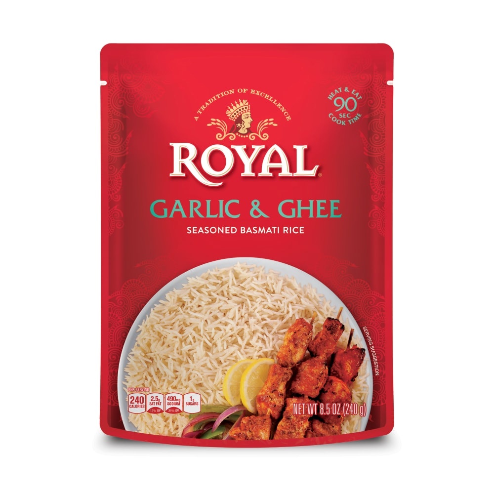slide 1 of 10, Royal Ghee & Garlic Seasoned Basmati Rice, 8.5 oz