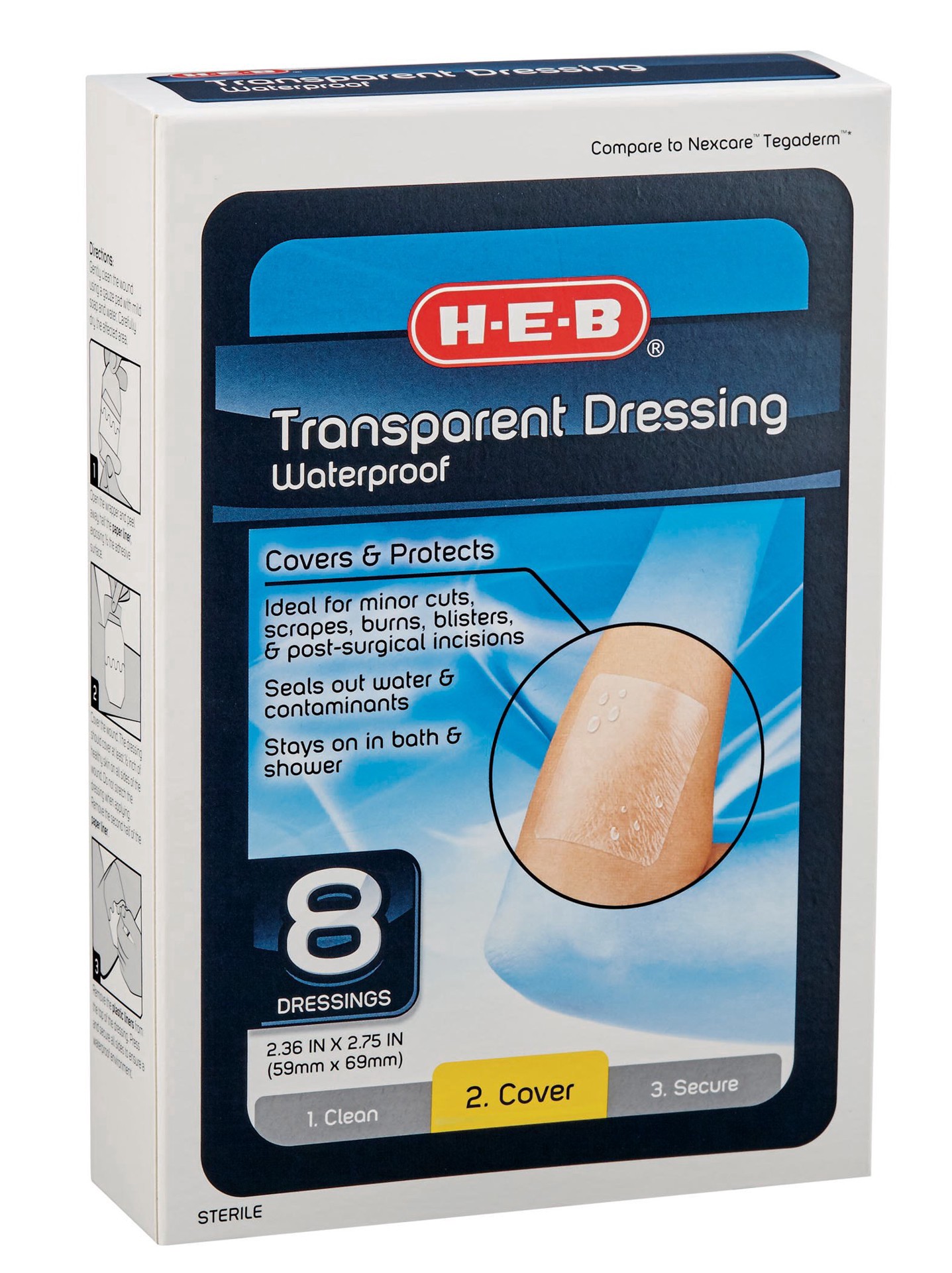 slide 1 of 1, H-E-B Waterproof Transparent Dressings, 8 ct