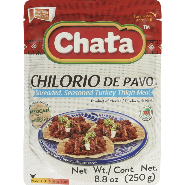 slide 1 of 1, Chata Chilorio De Pavo Shredded Seasoned Turkey Meat Pouch, 8.8 oz