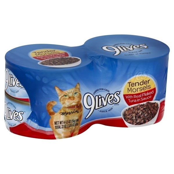 slide 1 of 1, 9Lives Cat Food, with Real Flaked Tuna in Sauce, Tender Morsels, 22 oz