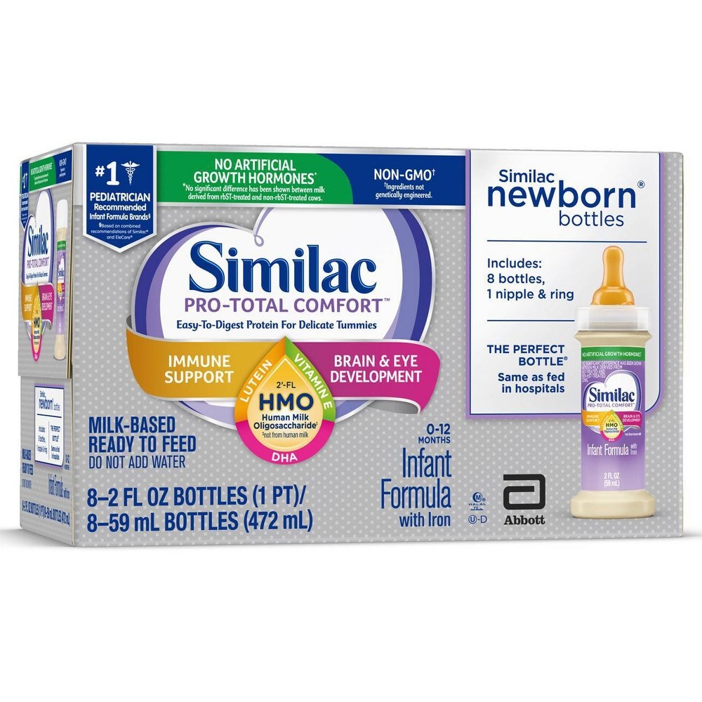 slide 3 of 6, Similac Pro-Total Comfort Non-GMO with 2'-FL HMO Infant Formula Ready-to-Feed, 8 ct; 2 fl oz