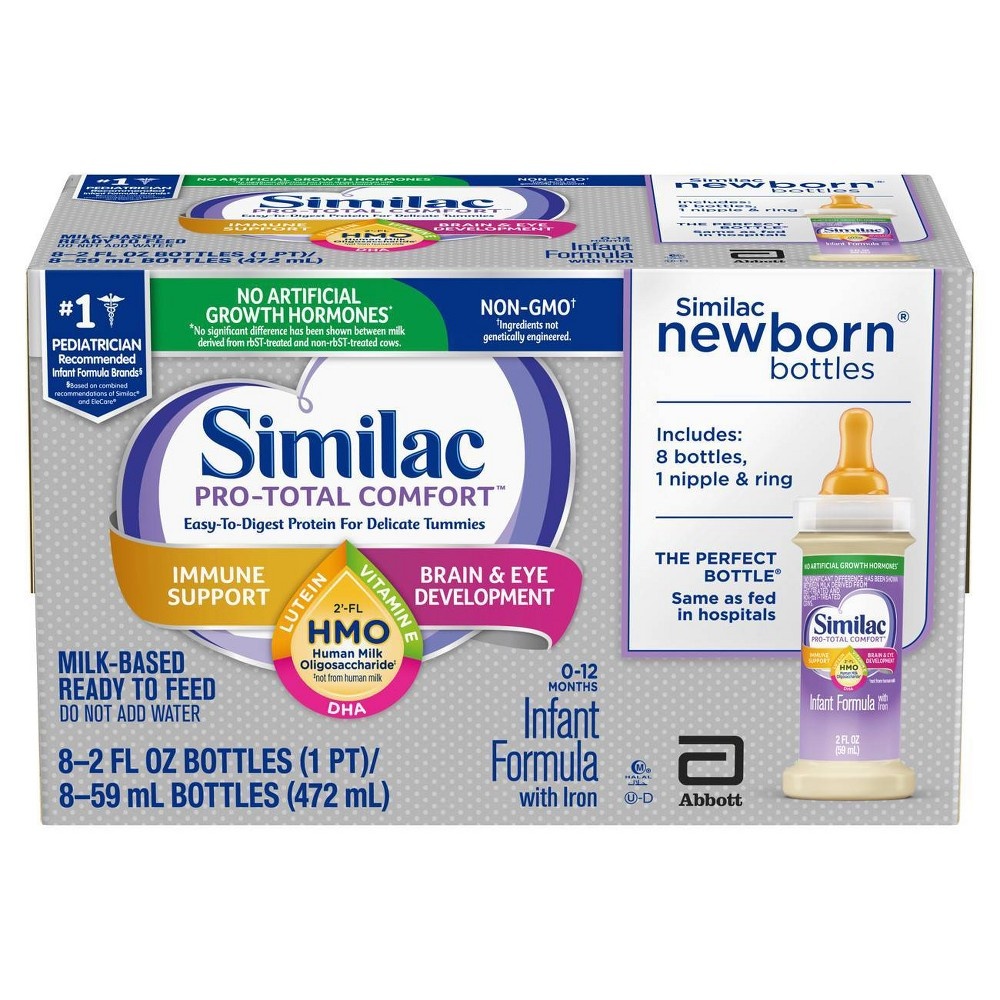 slide 5 of 6, Similac Pro-Total Comfort Non-GMO with 2'-FL HMO Infant Formula Ready-to-Feed, 8 ct; 2 fl oz