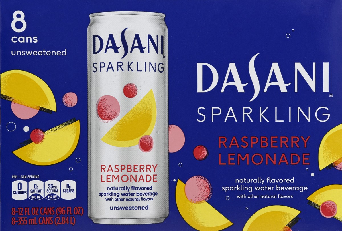 slide 4 of 6, DASANI Sparkling Water Raspberry Lemonade Zero Calories, 12 fl oz, 8 Pack, 8 ct; 12 fl oz
