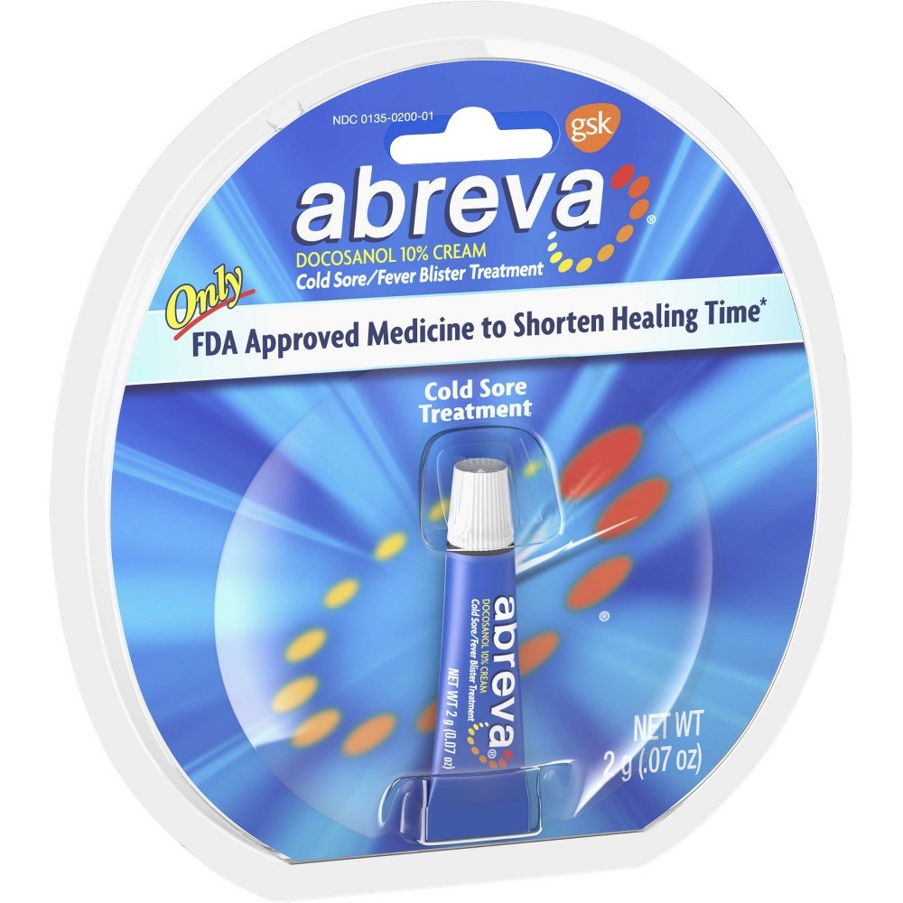 slide 2 of 4, Abreva Docosanol 10% Cream Cold Sore/Fever Blister Treatment Tube, 0.07 oz