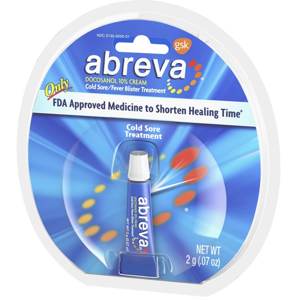 slide 3 of 4, Abreva Docosanol 10% Cream Cold Sore/Fever Blister Treatment Tube, 0.07 oz