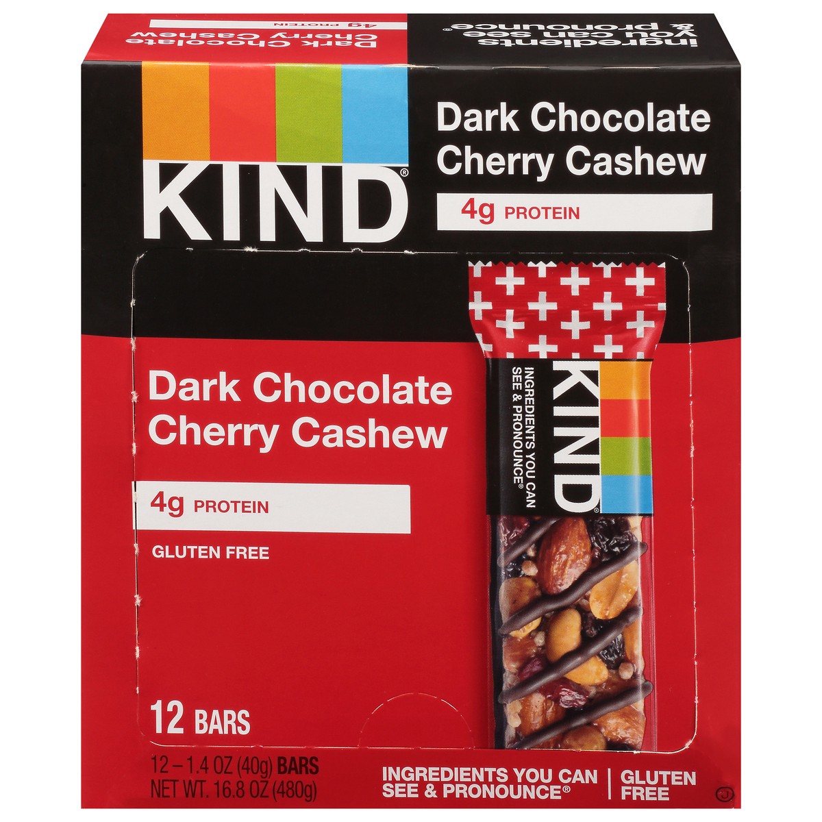 slide 1 of 9, KIND Dark Chocolate Cherry Cashew Bars Wrapper 1 - 1.4 oz Bars, 12 ct