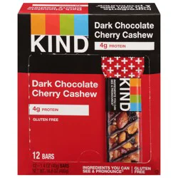 KIND Gluten Free Dark Chocolate Cherry Cashew Snack Bars, 1.4 oz, 12 Count Box