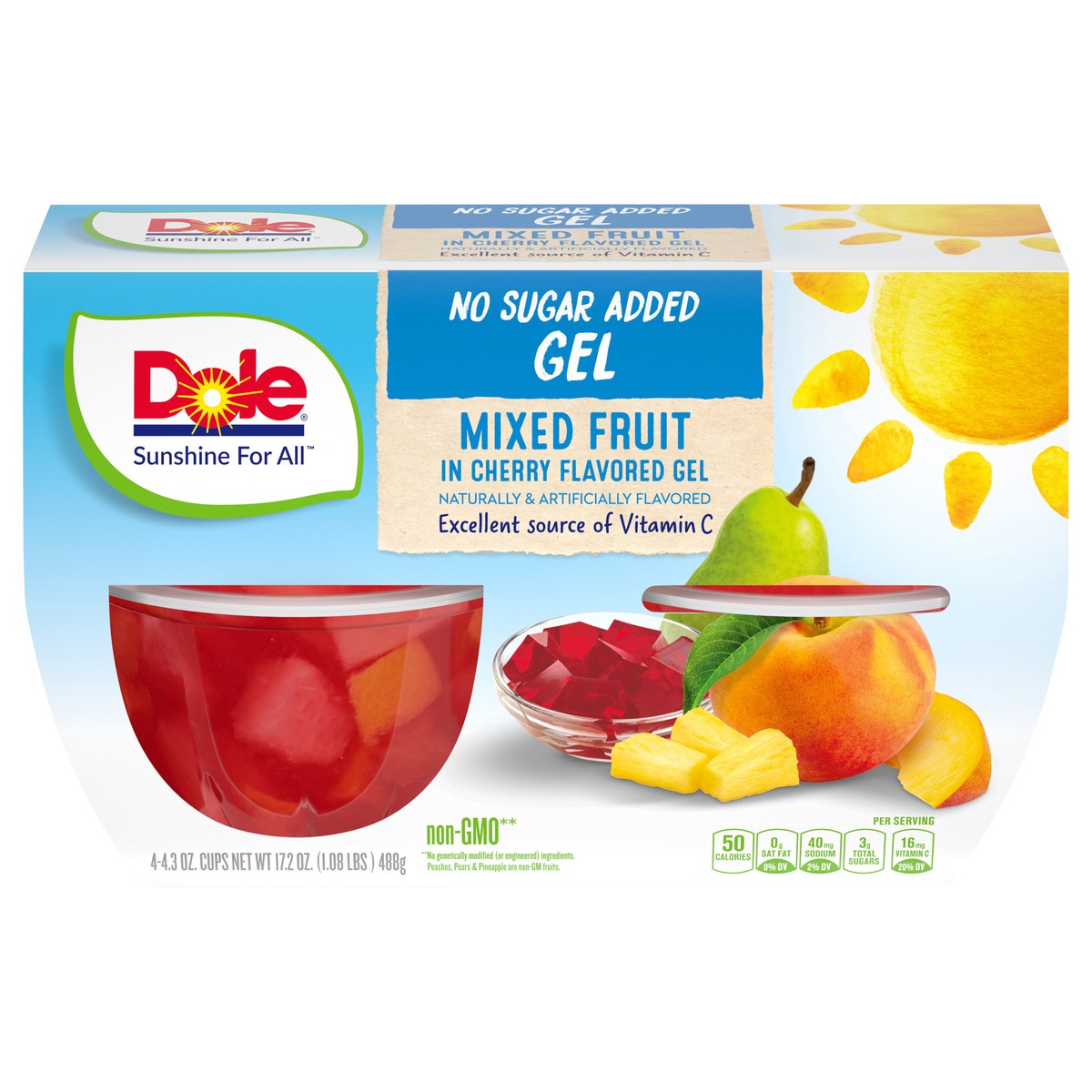 slide 4 of 4, Dole Mixed Fruit, in Cherry Flavored Gel, No Sugar Added, 4 ct