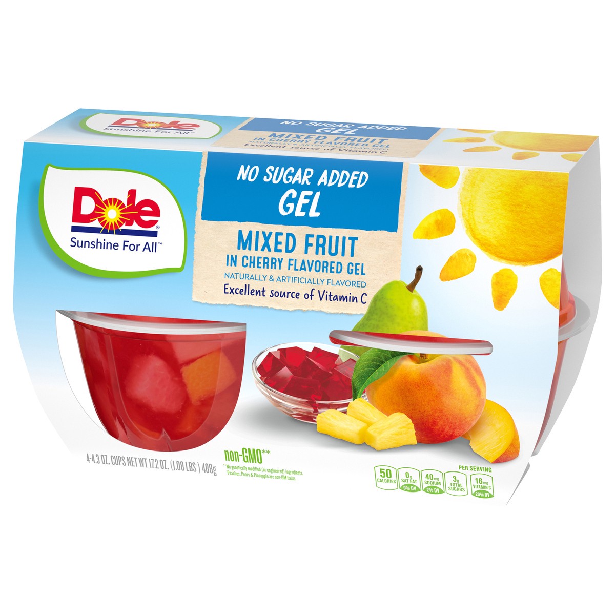 slide 3 of 4, Dole Mixed Fruit, in Cherry Flavored Gel, No Sugar Added, 4 ct