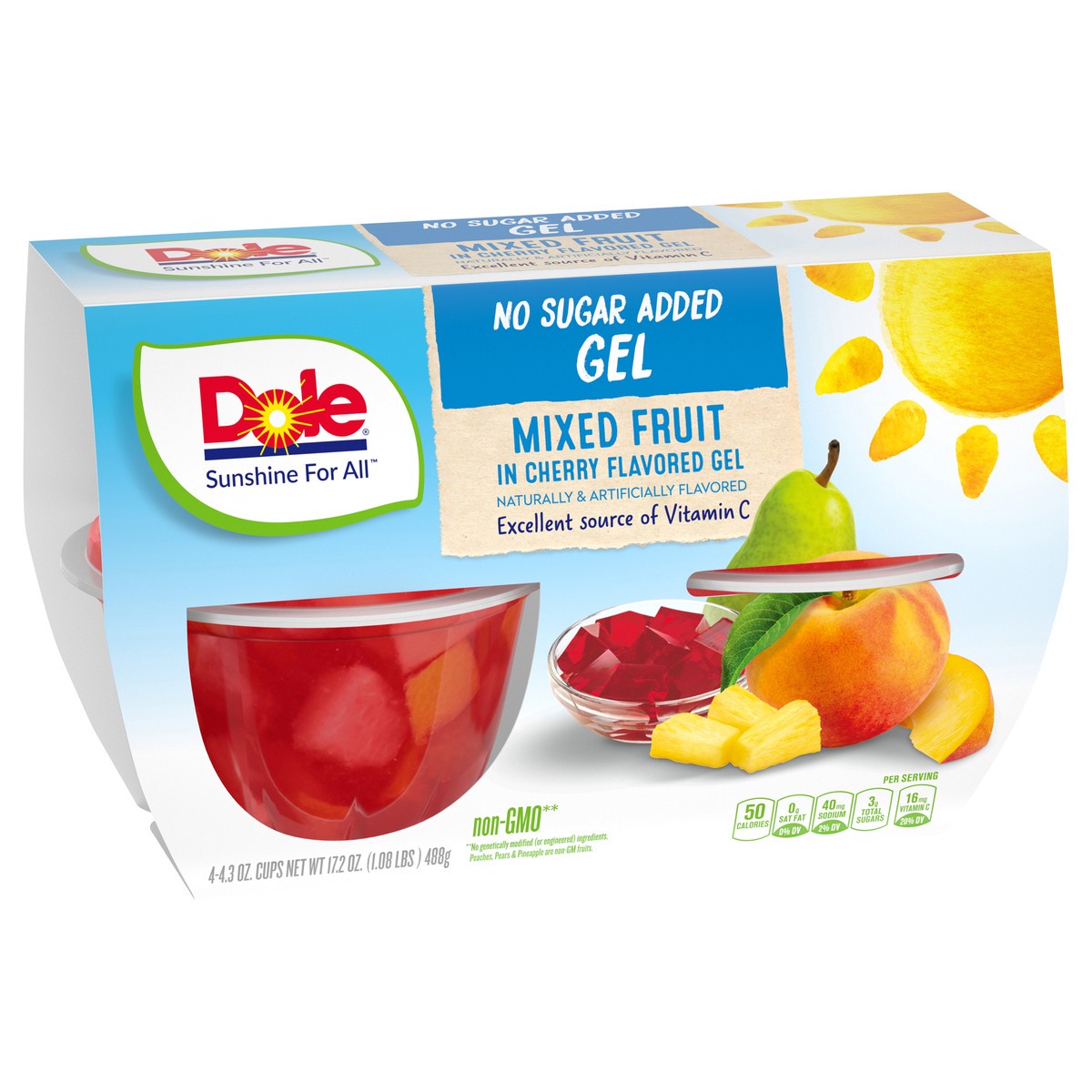 slide 2 of 4, Dole Mixed Fruit, in Cherry Flavored Gel, No Sugar Added, 4 ct