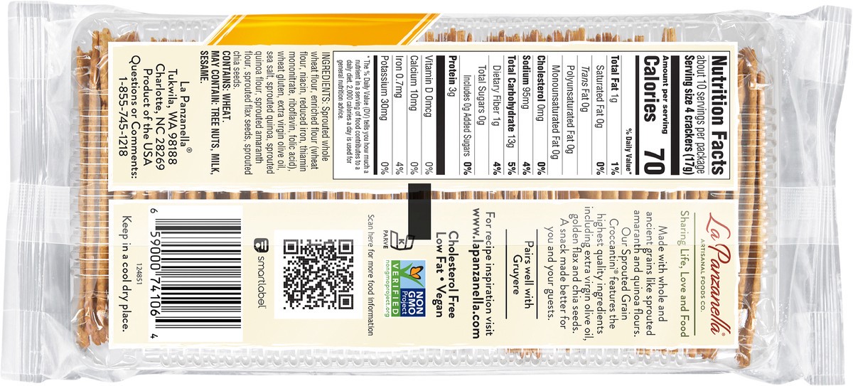 slide 4 of 5, La Panzanella Croccantini Sprouted Grain Artisan Crackers, 6 oz