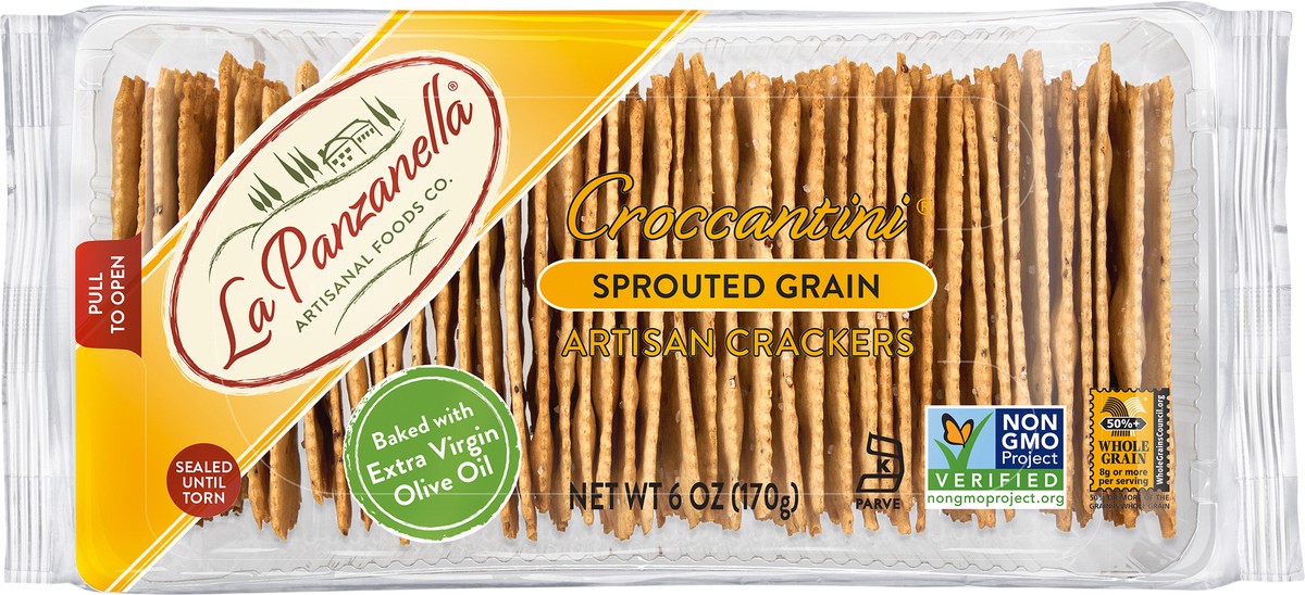 slide 5 of 5, La Panzanella Croccantini Sprouted Grain Artisan Crackers, 6 oz