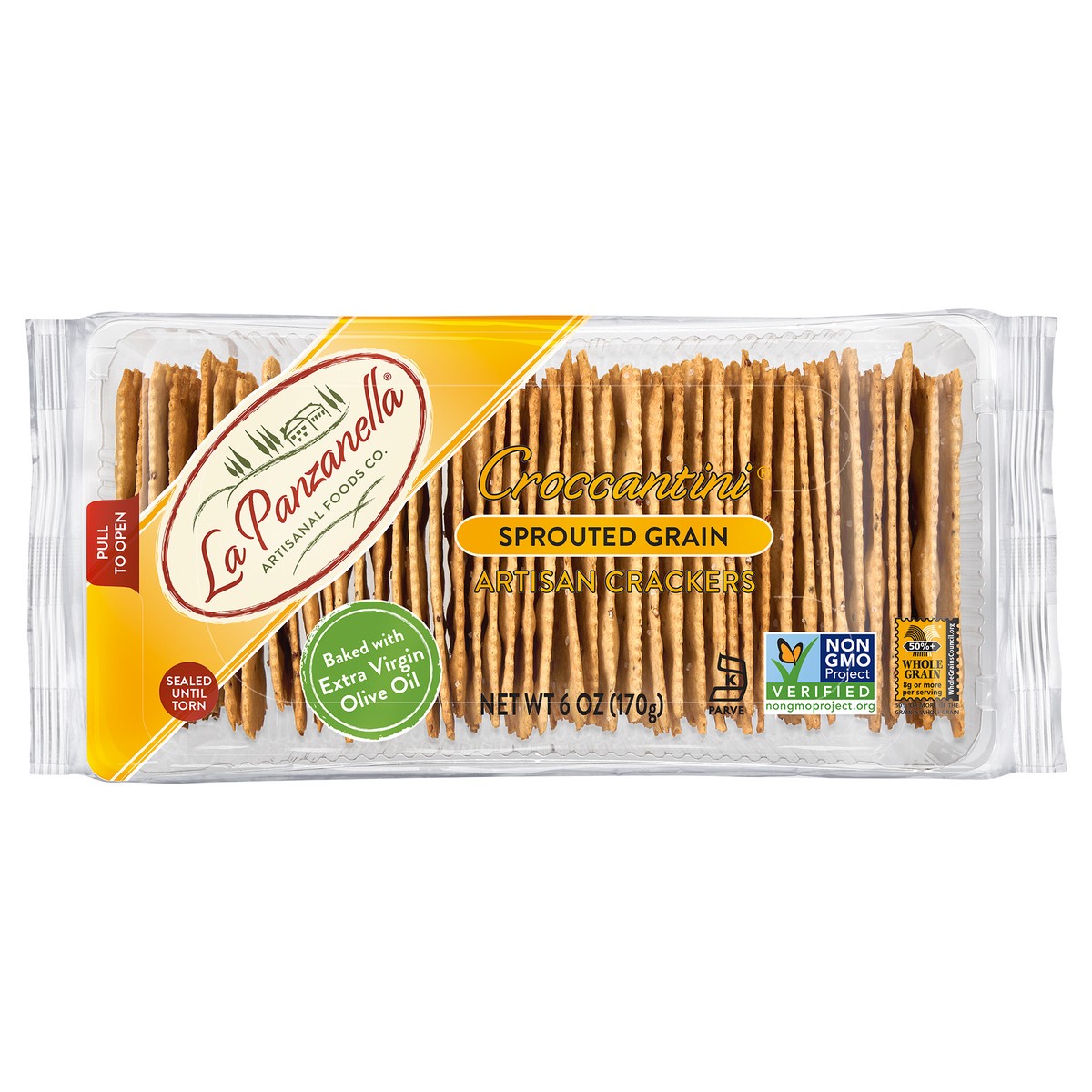 slide 1 of 5, La Panzanella Croccantini Sprouted Grain Artisan Crackers, 6 oz