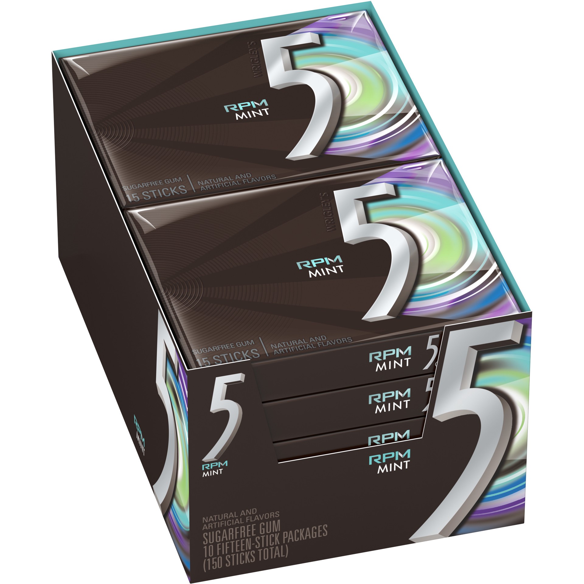 slide 1 of 1, 5 GUM RPM Mint Sugar Free Chewing Gum, Five Gum, 15 Stick (10 Pack), 150 pc