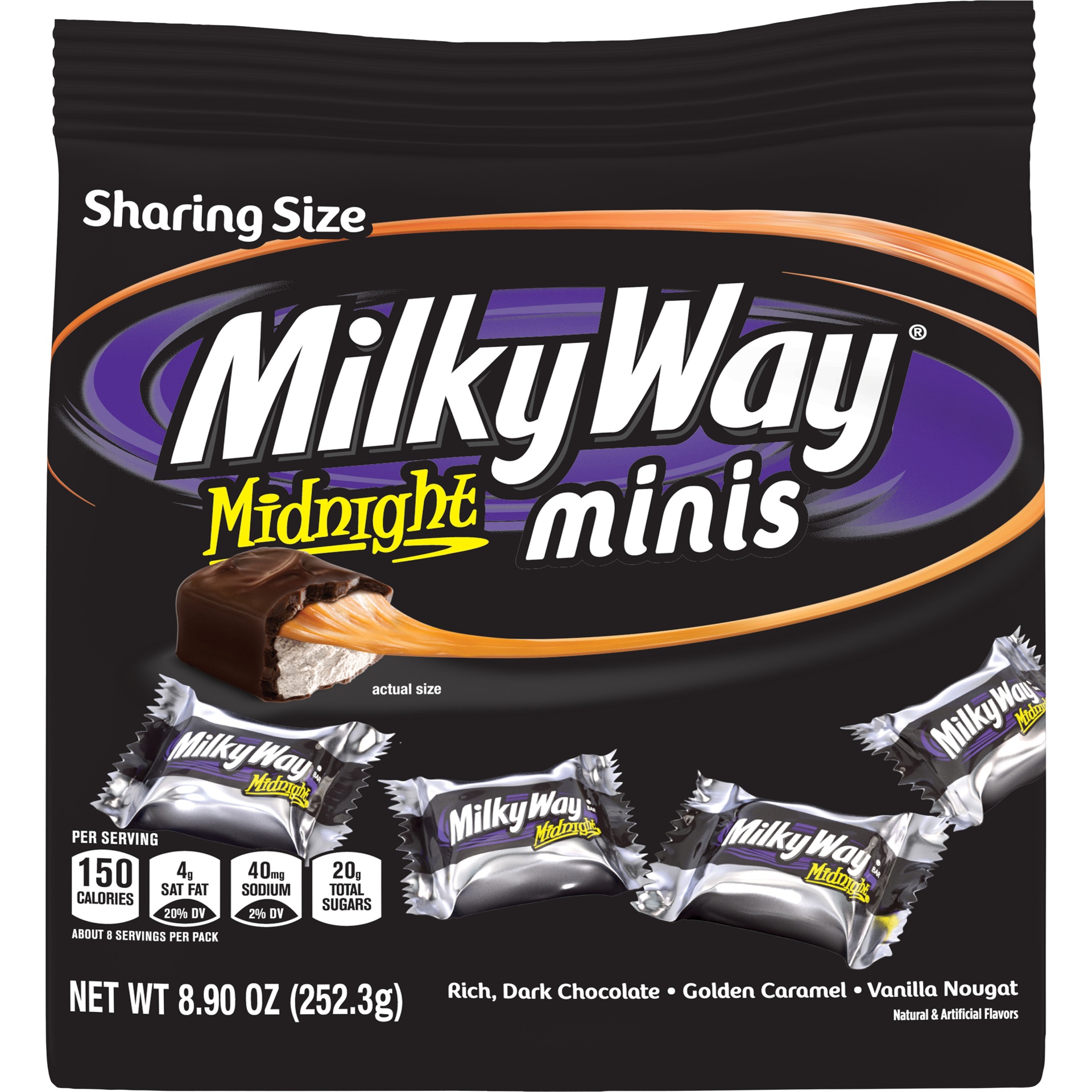 slide 1 of 2, MILKY WAY, Midnight Dark Chocolate Minis Size Candy Bars, 8.9 oz