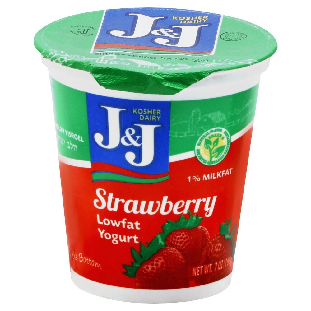 slide 1 of 3, J&J Yogurt, Fruit on the Bottom, Lowfat, Strawberry, 7 oz