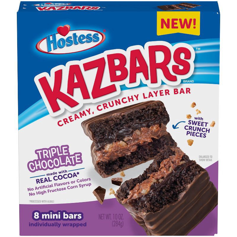 slide 5 of 10, HOSTESS Chocolate KAZBARS Creamy and Crunchy Layer Bar, Individually Wrapped, Grab and Go, 8 Count 10 oz, 10 oz