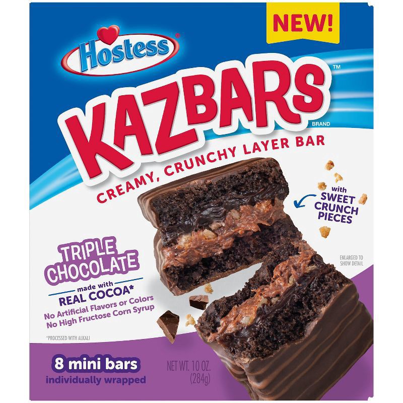 slide 1 of 10, HOSTESS Chocolate KAZBARS Creamy and Crunchy Layer Bar, Individually Wrapped, Grab and Go, 8 Count 10 oz, 10 oz