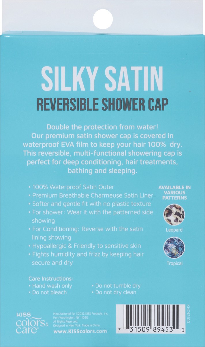 slide 6 of 12, Kiss Colors & Care Leopard Silky Satin Reversible Shower Cap X Large 1 ea, 1 ct