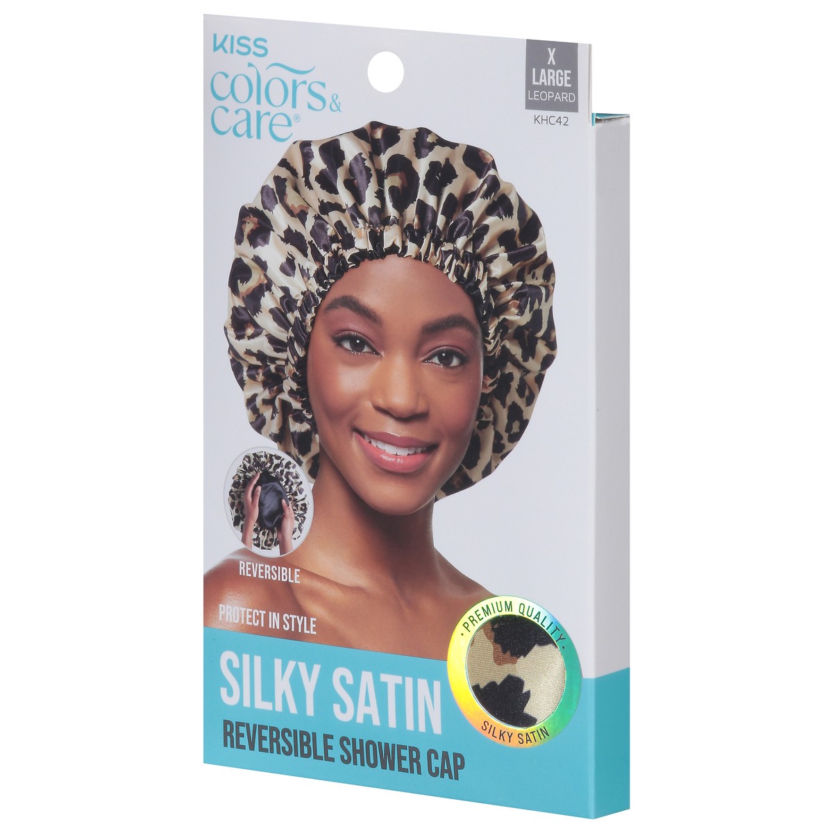 slide 7 of 12, Kiss Colors & Care Leopard Silky Satin Reversible Shower Cap X Large 1 ea, 1 ct