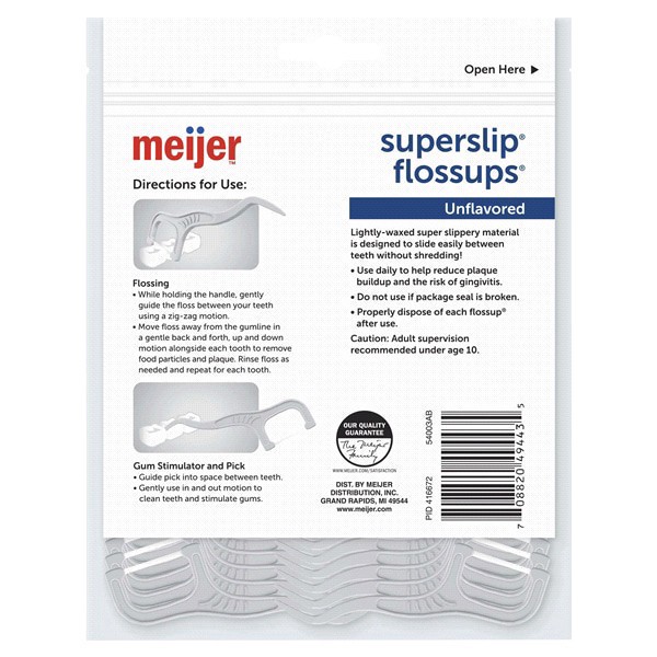 slide 4 of 5, Meijer Unflavored SuperSlip Flosser with Gum Stimulator pick, 90 ct