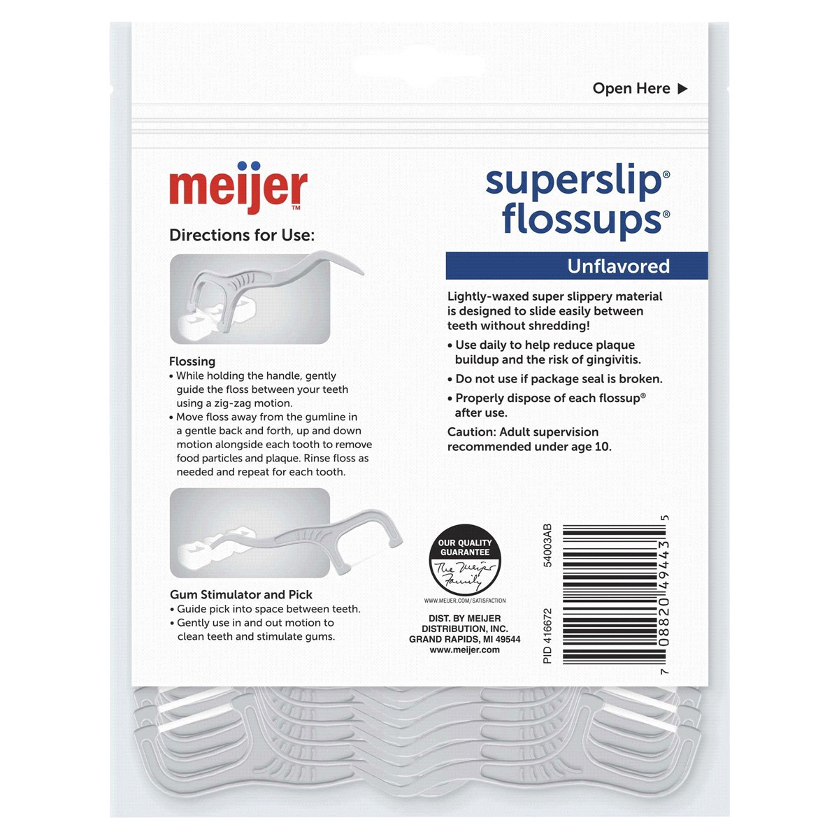 slide 5 of 5, Meijer Unflavored SuperSlip Flosser with Gum Stimulator pick, 90 ct