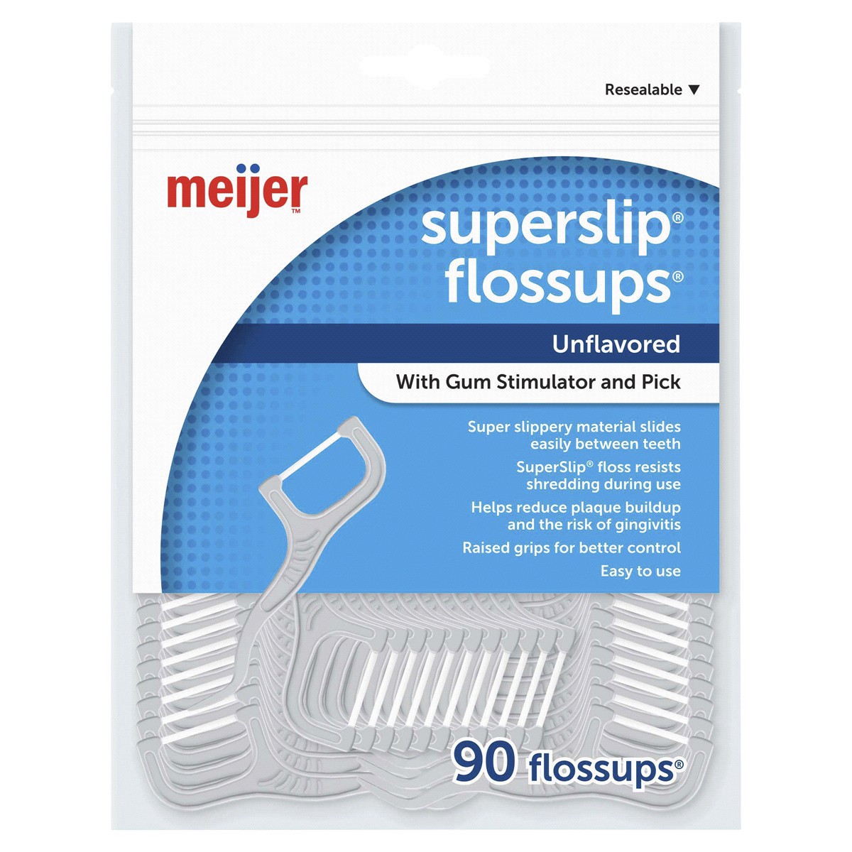 slide 1 of 5, Meijer Unflavored SuperSlip Flosser with Gum Stimulator pick, 90 ct