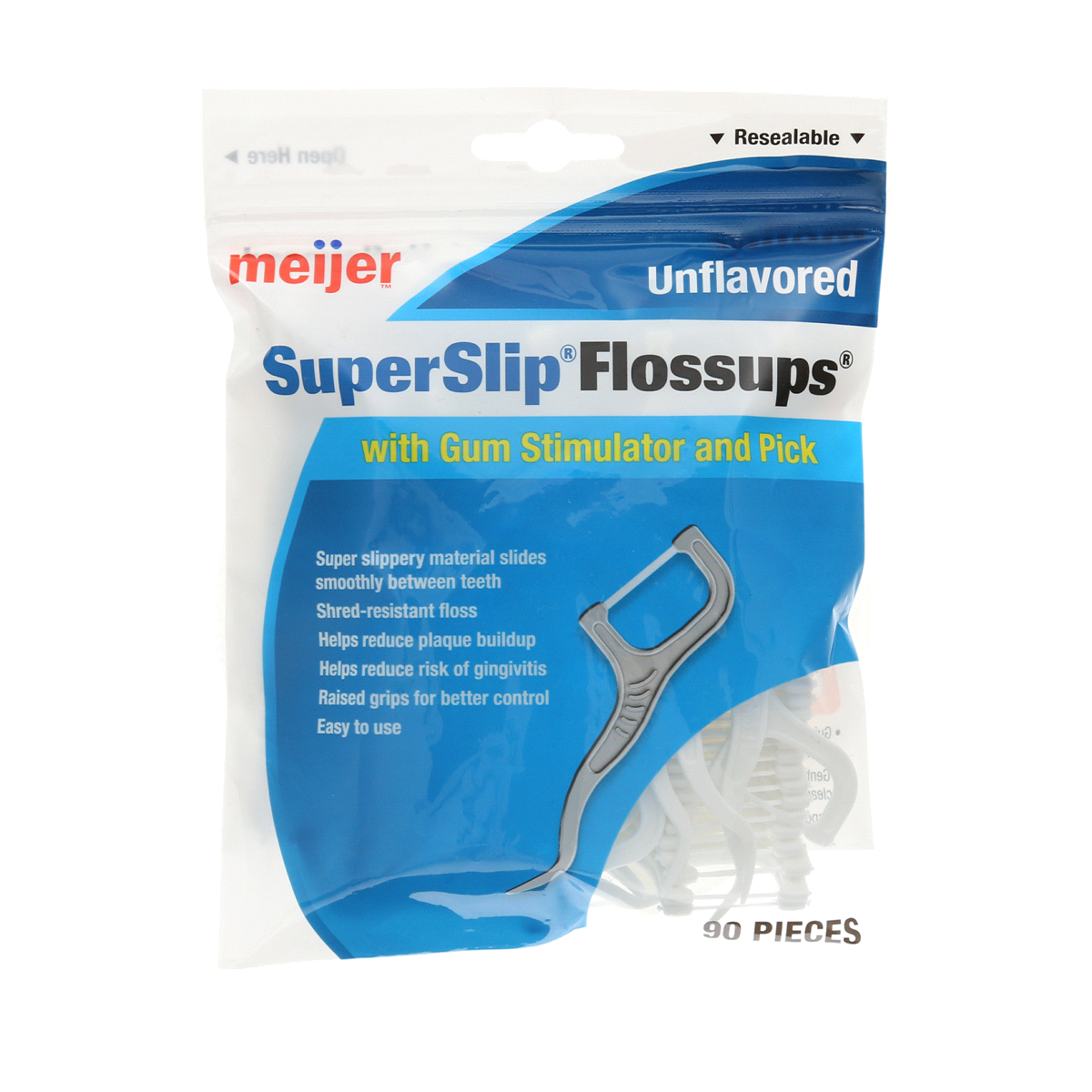 slide 1 of 2, Meijer Unflavored SuperSlip Flosser with Gum Stimulator pick, 90 ct