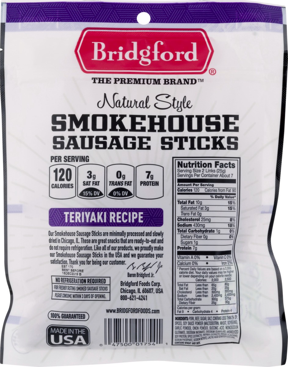 slide 9 of 11, Bridgford Natural Style Smokehouse Sausage Sticks Teriyaki Recipe, 6 oz