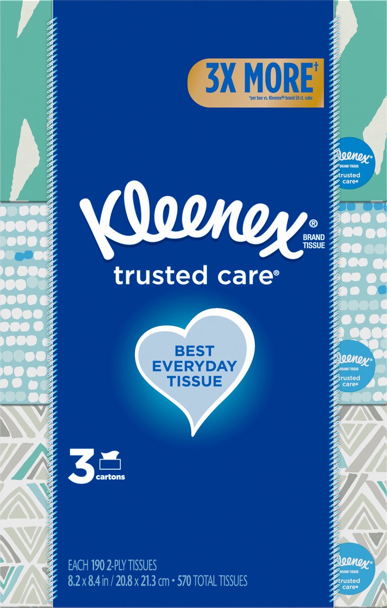 slide 9 of 9, Kleenex Trusted Care Facial Tissues, 3 Flat Boxes, 190 Tissues per Box (570 Total Tissues), 3 ct