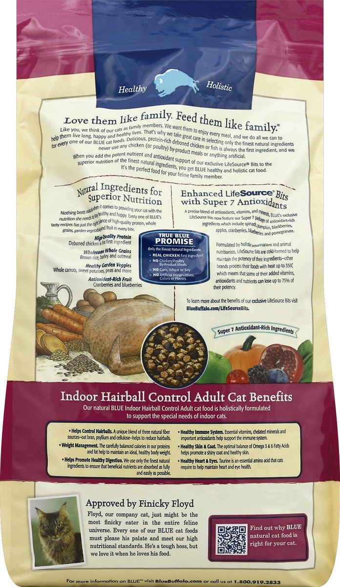 slide 6 of 6, Blue Buffalo Blue Indoor Hairball Control Adult Chicken & Brown Rice Recipe Dry Cat Food, 7 lb