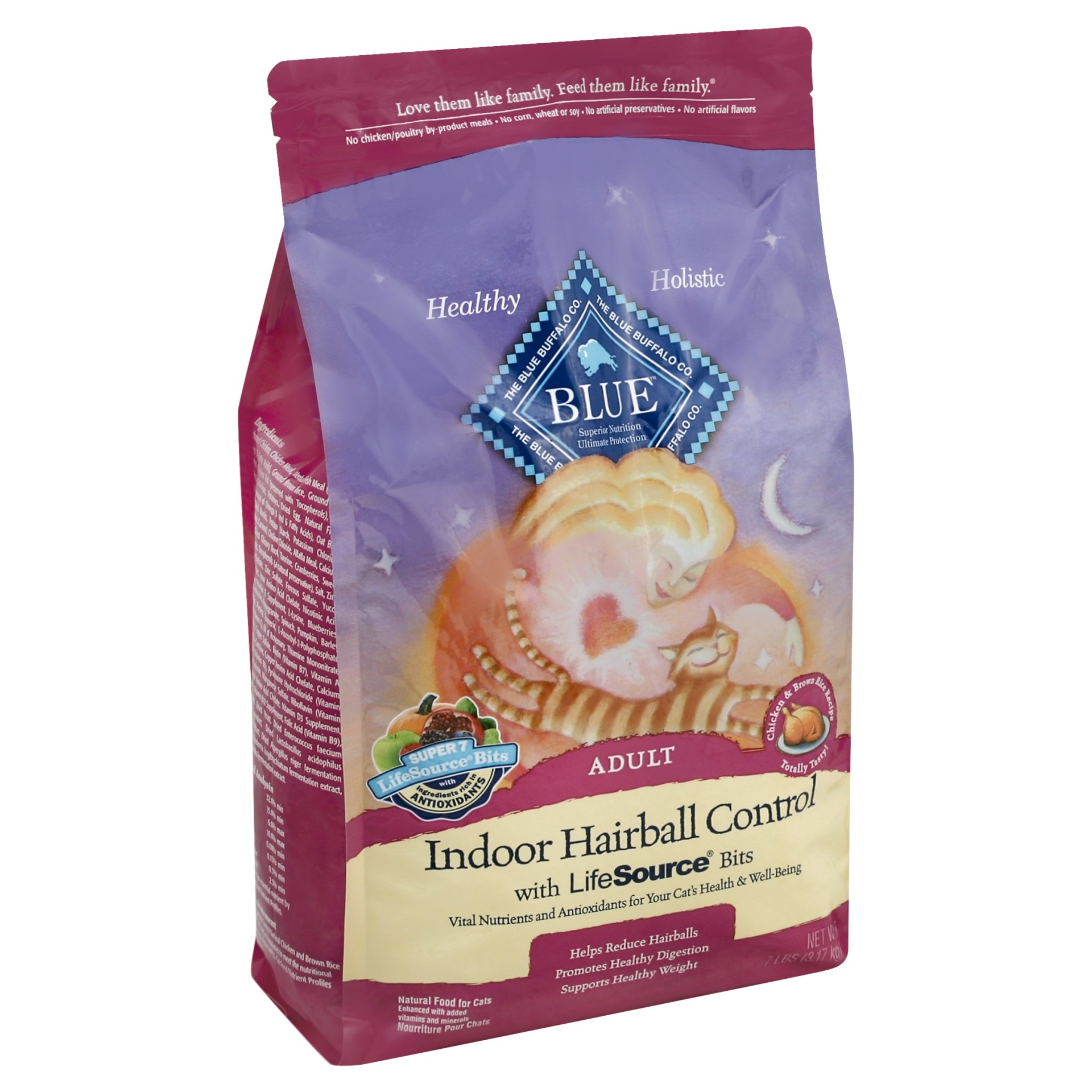 slide 1 of 6, Blue Buffalo Blue Indoor Hairball Control Adult Chicken & Brown Rice Recipe Dry Cat Food, 7 lb