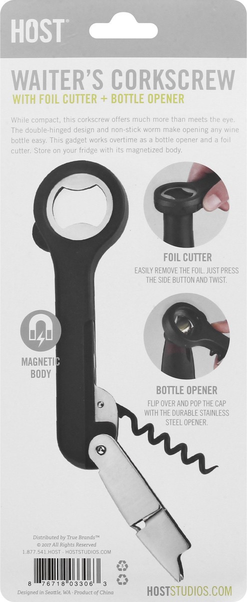 slide 2 of 9, HOST Double Hinged Corkscrew, Black Bottle Opener and Foil Cutter, Wine Key, Bar Accessories, 1 cnt