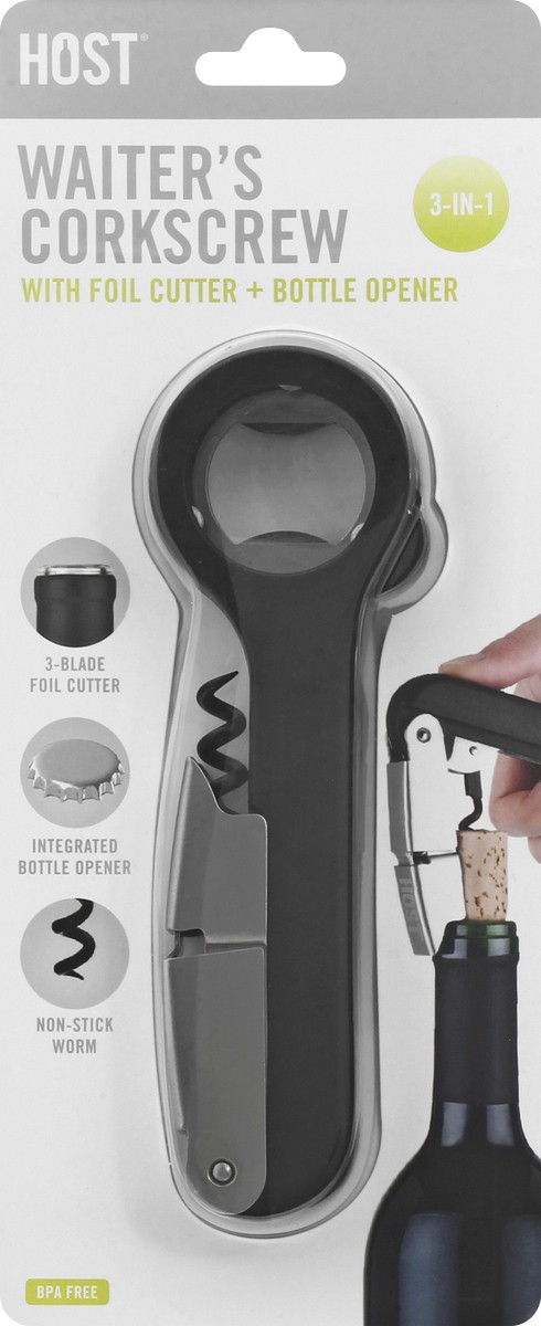 slide 3 of 9, HOST Double Hinged Corkscrew, Black Bottle Opener and Foil Cutter, Wine Key, Bar Accessories, 1 cnt
