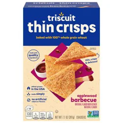 Triscuit Thin Crisps Applewood Barbecue Whole Grain Wheat Crackers, Lunch Snacks, Snack Crackers, 7.1 oz