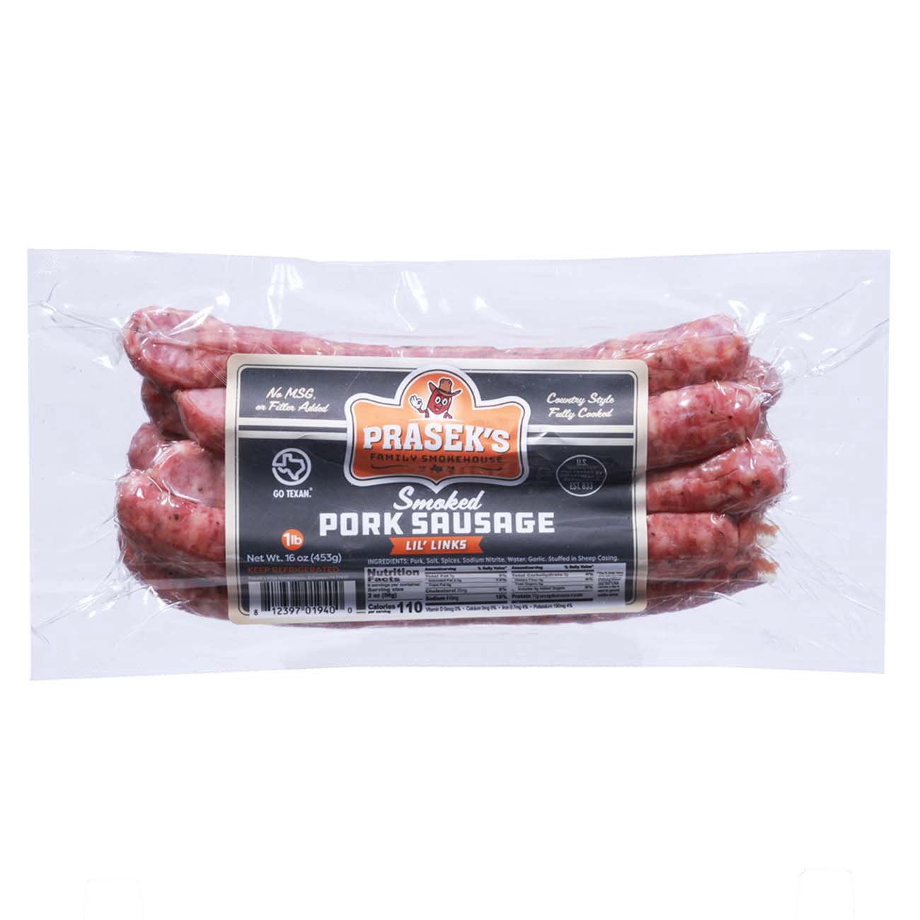 slide 1 of 1, Prasek's Smoked Pork Sausage, 1 lb